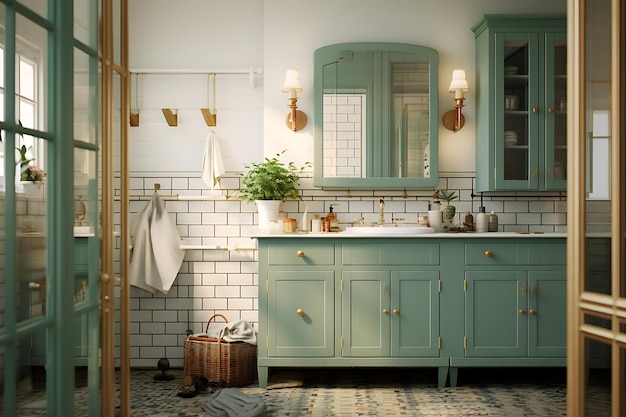 Diseño de interiores de baños vintage Renderizado en 3D