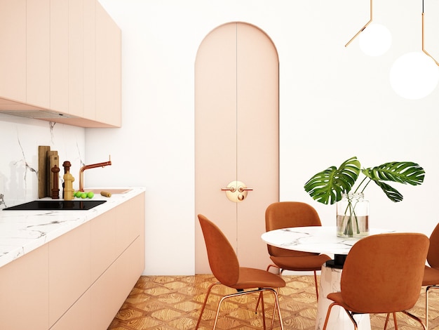 Foto diseño de interiores de cocina en estilo modernorepresentación 3dilustración 3d
