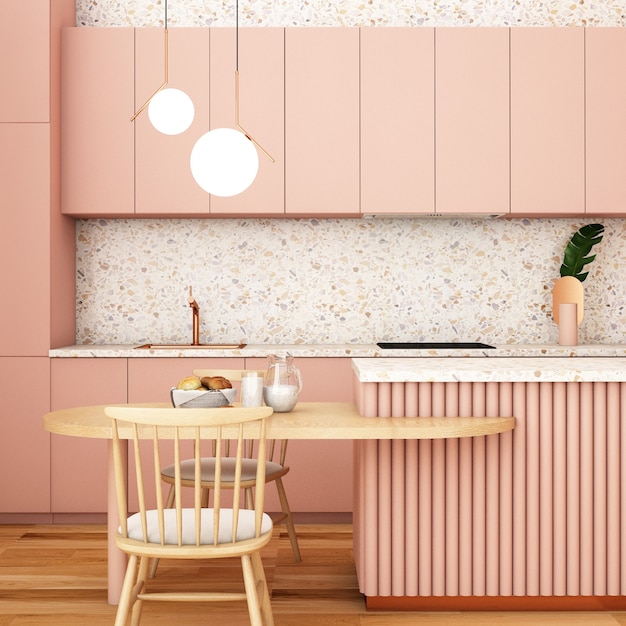 Foto diseño de interiores de cocina en estilo modernorepresentación 3dilustración 3d