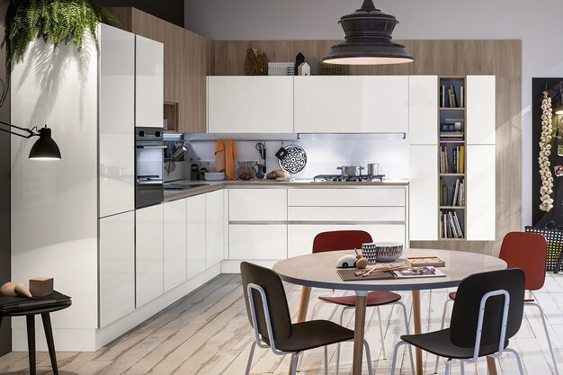 Diseño de interiores de cocina de lujo moderno en estilo minimalista