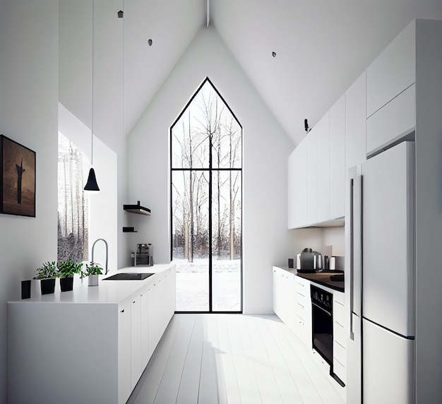 Diseño de interiores de cocina minimalista moderno IA generativa