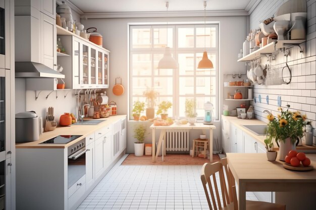 Diseño de interiores de cocina moderna en apartamento o casa con muebles Cocina de lujo escandinava