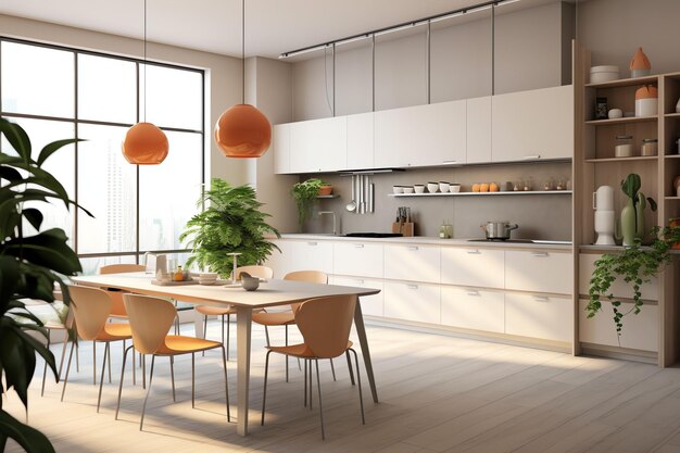 Diseño de interiores de cocina moderna en apartamento o casa con muebles Cocina de lujo escandinava