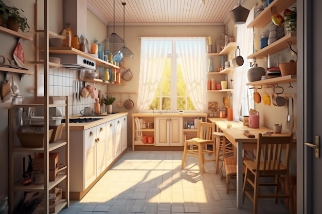 Diseño de interiores de cocina moderna en apartamento o casa con muebles Cocina de lujo escandinava