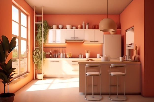Diseño de interiores de cocina moderna en apartamento o casa con muebles Cocina de lujo escandinava