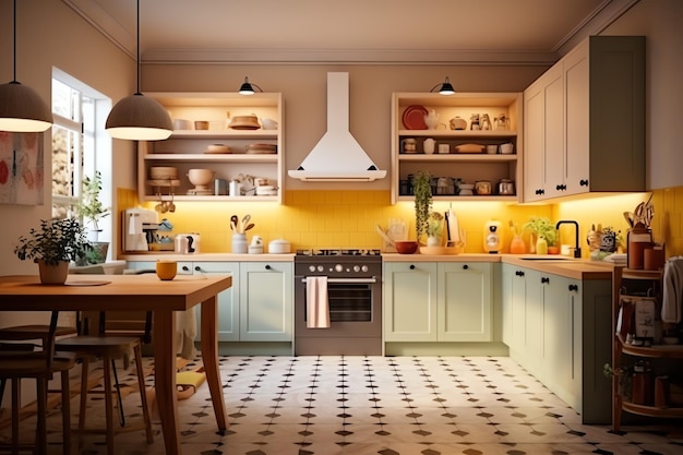 Diseño de interiores de cocina moderna en apartamento o casa con muebles Cocina de lujo escandinava