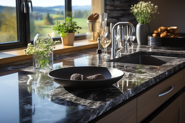 Diseño de interiores de cocina moderna en apartamento o casa con muebles Cocina de lujo escandinava