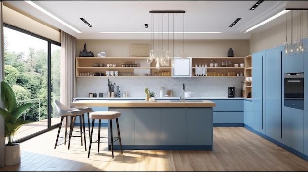 Diseño de interiores de cocina moderna Ilustración AI GenerativexD