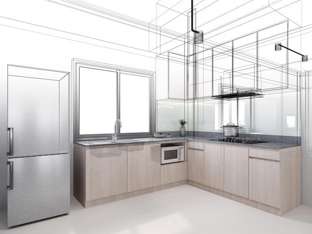 diseño de interiores de cocina moderna renderización 3D