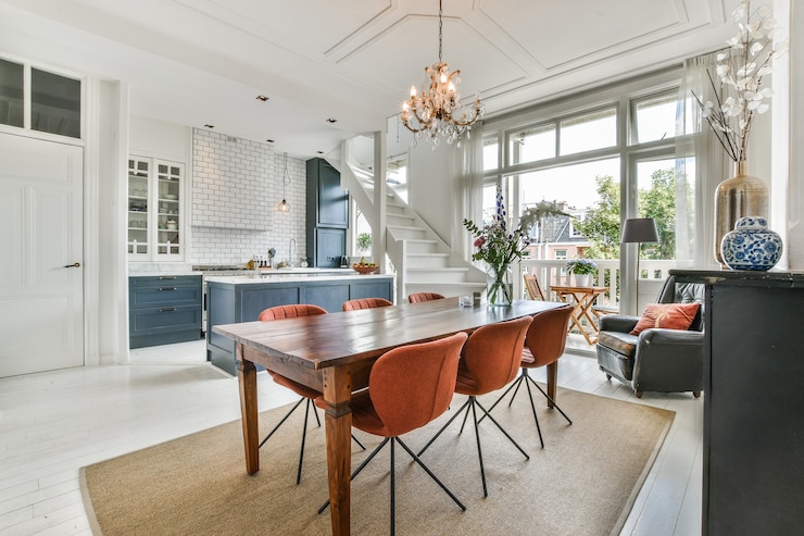 Foto diseño de interiores de comedor lujoso y hermoso