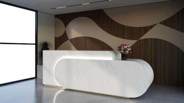 Diseño de interiores contemporáneo y lujoso mesa de recepción moderna renderización de ilustración en 3D