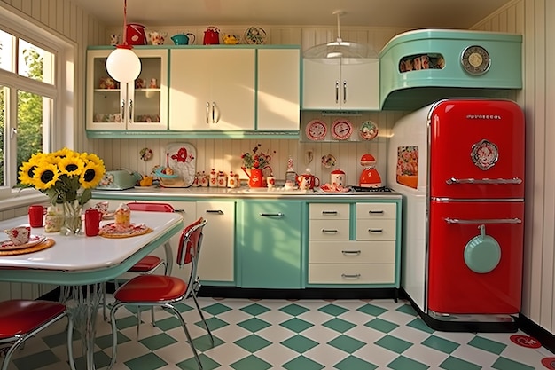 Diseño de interiores de decoración de cocina retro vintage