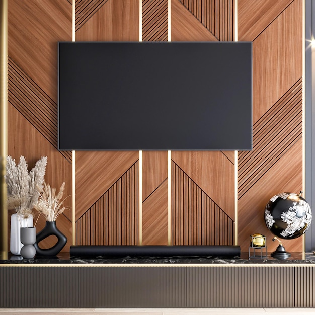 Diseño de interiores de decoración de pared de tv de lujo moderno de renderizado 3d