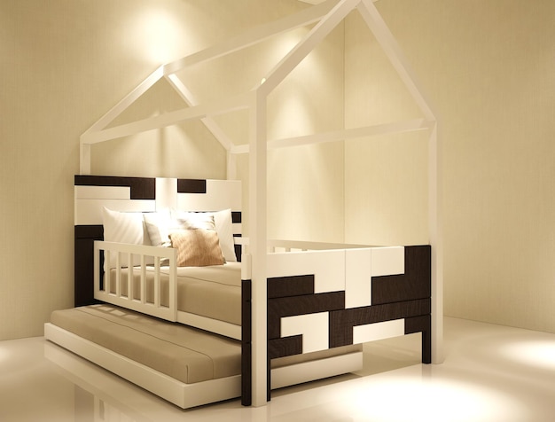 Diseño de interiores de dormitorio individual simple y minimalista