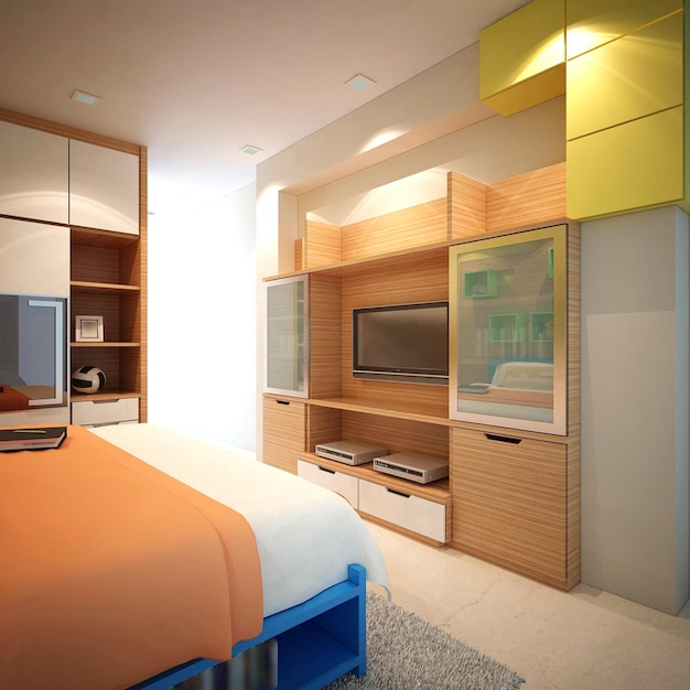 Diseño de interiores de dormitorio infantil colorido y moderno