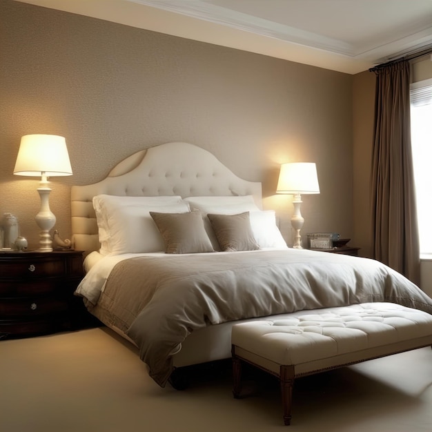 diseño de interiores dormitorio moderno con un hermoso interior renderizado 3 d