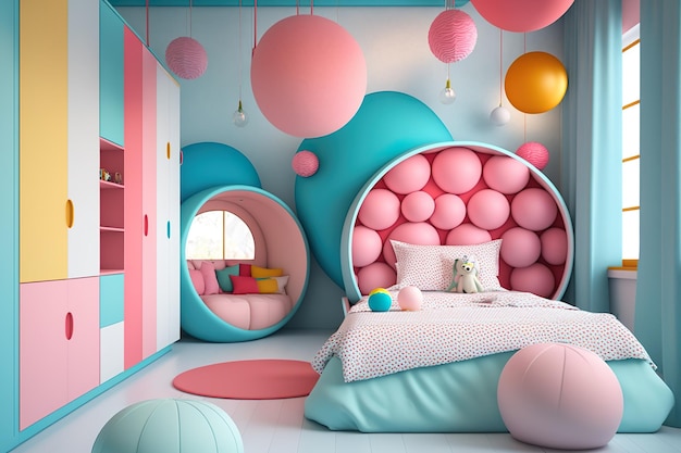 Diseño de interiores de dormitorio con muebles para niños.