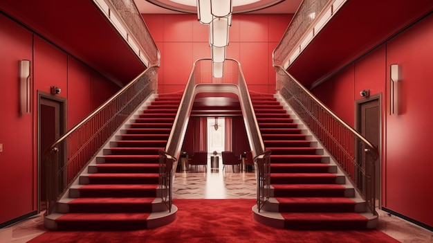 Diseño de interiores de escaleras de hotel de lujo vintage rojo moderno Arte generado por IA