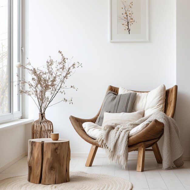 Foto diseño de interiores escandinavo moderno sala de estar renderizado en 3d