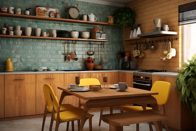 Diseño de interiores de espacio de cocina pequeño Representación 3D