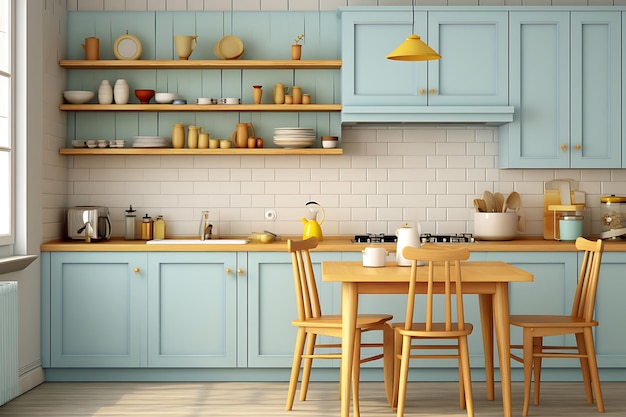 Diseño de interiores de espacio de cocina pequeño Representación 3D