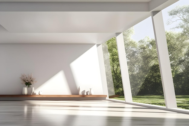 Diseño de interiores Espacio interior moderno con vista a la naturaleza La luz del sol brilla en la habitación