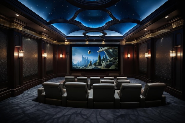 Diseño de interiores de experiencia de cine en casa de lujo