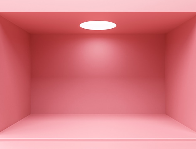 Diseño de interiores de habitación vacía rosa, pantalla rosa en blanco en el fondo del piso con estilo minimalista