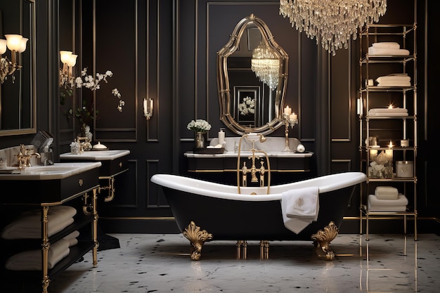 Diseño de interiores de interiores de baño con glamour vintage