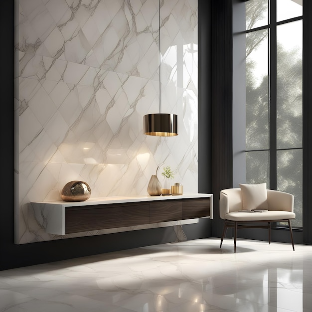 diseño de interiores de lujo muebles modernos mármol grandes ventanas sala de estar dormitorio