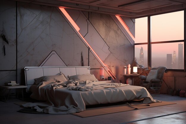 Diseño de interiores moderno de dormitorio mínimo