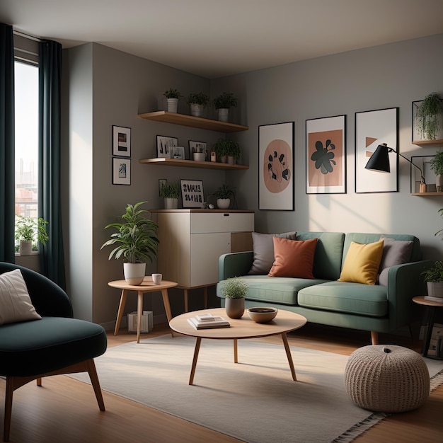 diseño de interiores moderno ilustración 3d render de sala de estar moderna diseño de interiores de sala de estar
