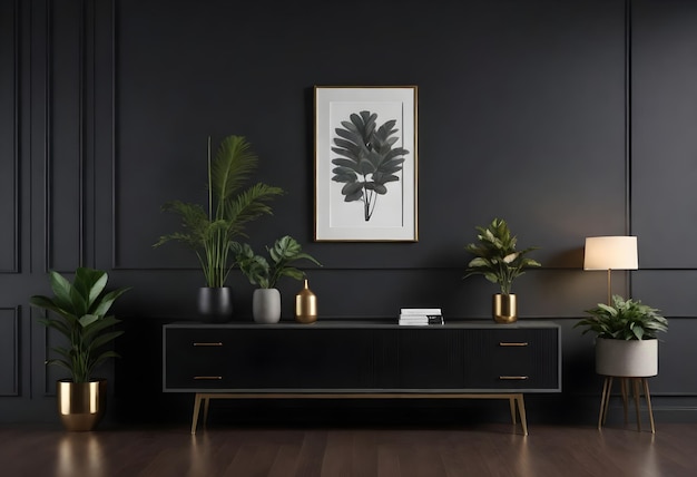 diseño de interiores moderno negro y dorado