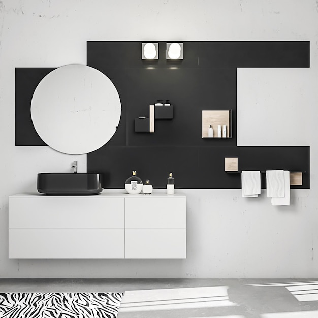 Diseño de interiores de muebles de baño minimalista moderno de renderizado 3d