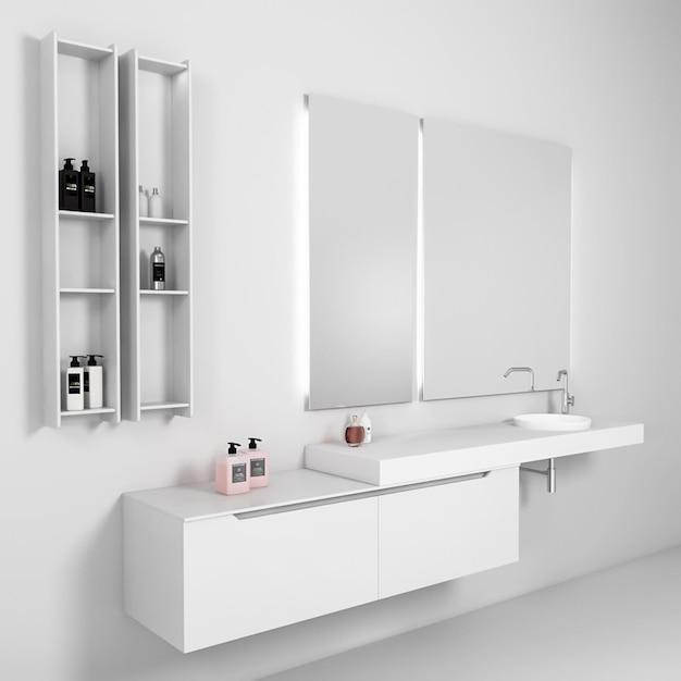 Diseño de interiores de muebles de baño minimalista moderno de renderizado 3d