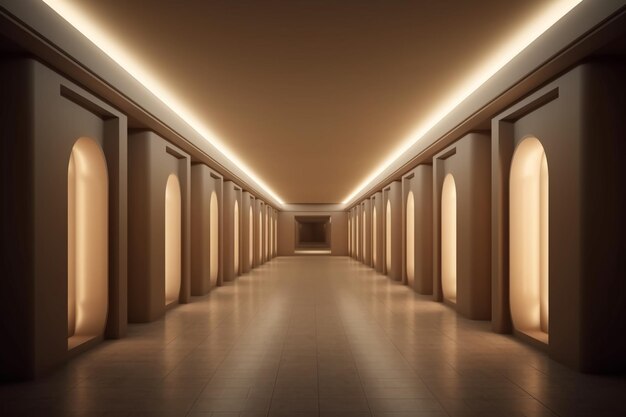 Diseño de interiores de pasillo iluminado Fondo interior de habitación vacía ai creativo