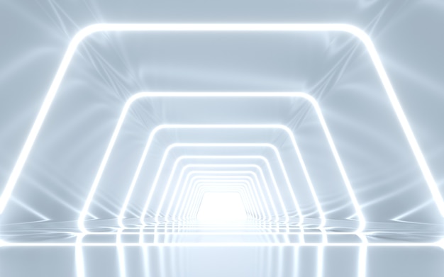 Diseño de interiores de pasillo iluminado. Representación 3D