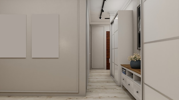 Diseño de interiores de pasillo de renderizado 3D