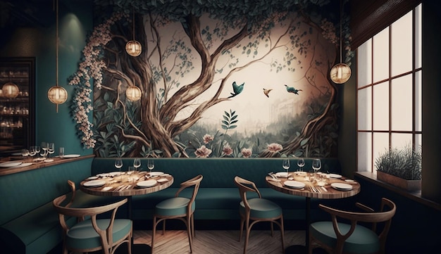 Diseño de interiores de restaurante de decoración de lujo moderno Imagen generada por IA