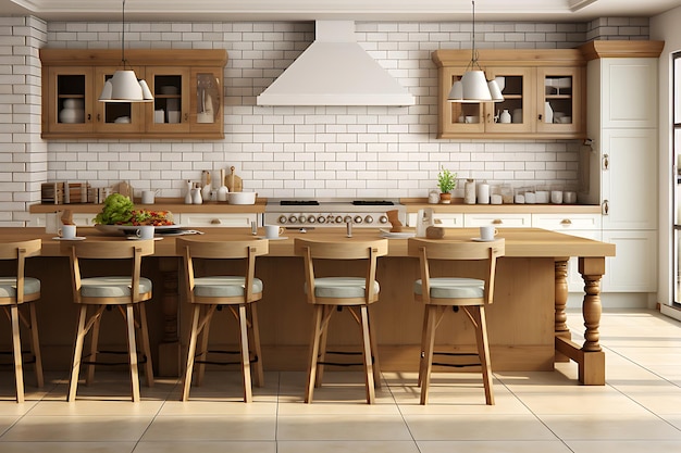 Diseño de interiores de sala de cocina gourmet Representación 3D