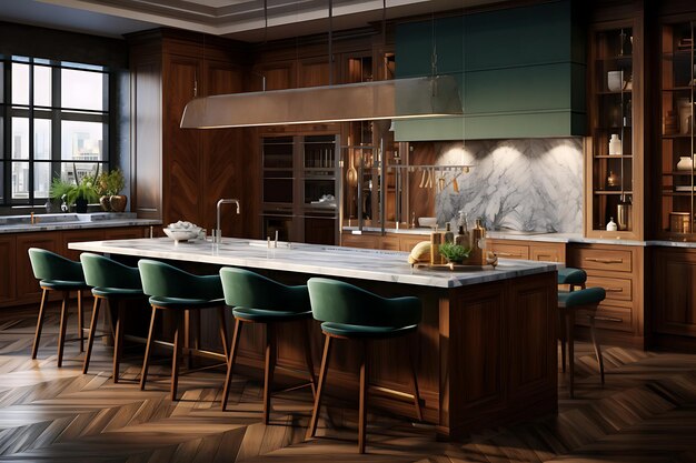 Diseño de interiores de sala de cocina gourmet Representación 3D