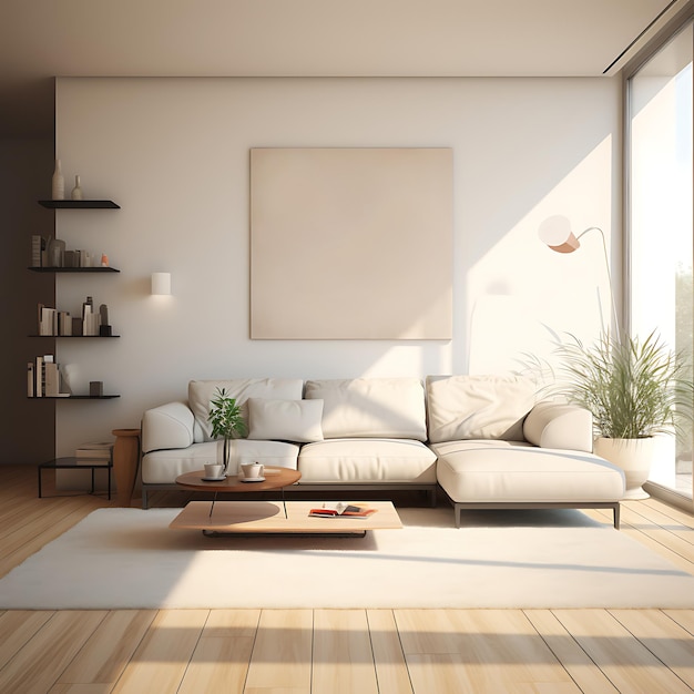 Diseño de interiores de sala de estar estilo escandinavo en cálido IA generativa