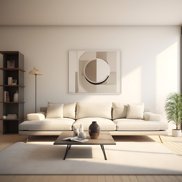 Diseño de interiores de sala de estar estilo escandinavo en cálido IA generativa