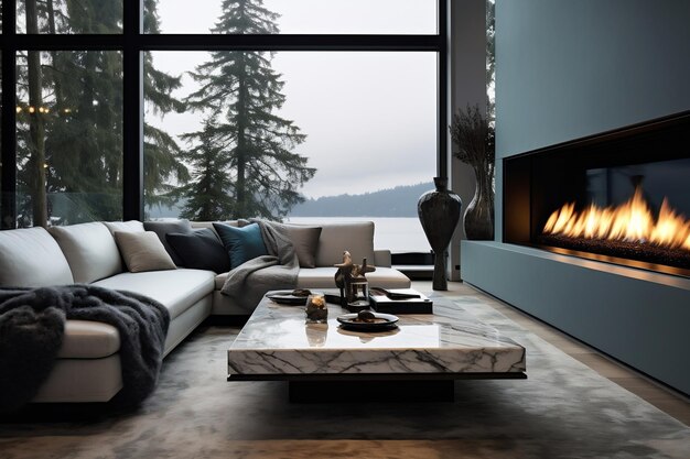 Diseño de interiores de sala de estar de lujo, elegante y contemporáneo, IA generativa