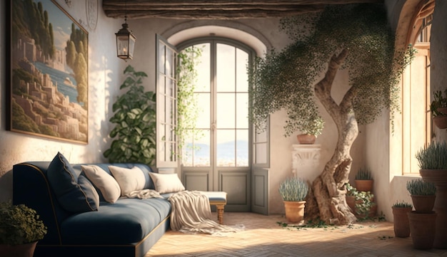 Diseño de interiores de sala de estar moderna de estilo francés Imagen generada por AI
