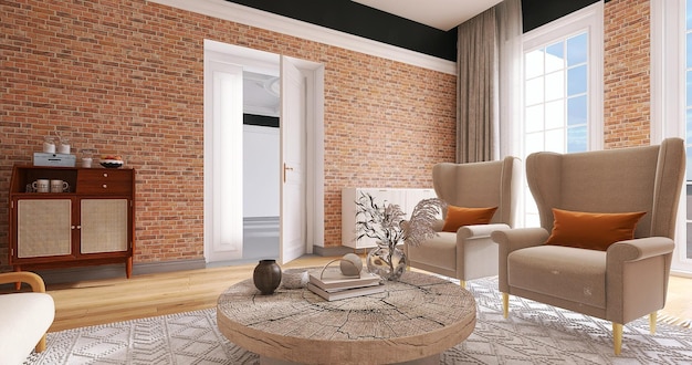 Diseño de interiores de sala de estar moderna con juego de sofás Capitán