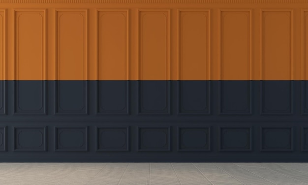 Diseño de interiores de sala de estar vacío moderno y fondo de pared de patrón naranja y azul