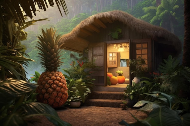 Diseño de interiores de Tropical Paradise Home hecho completamente de piñas