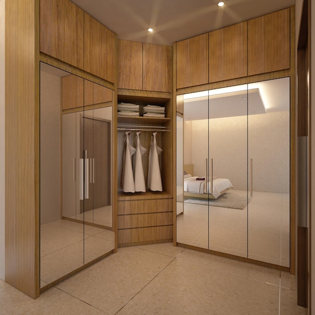 Diseño de interiores de vestidor elegante y suntuoso