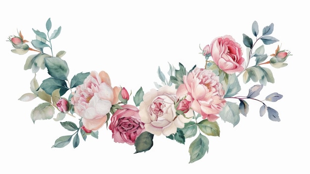 Un diseño de invitación con rosas y peonías Vector obra de arte dibujada a mano Ideal para invitaciones de boda tarjetas entradas felicitaciones marcas logotipos y etiquetas de boutique